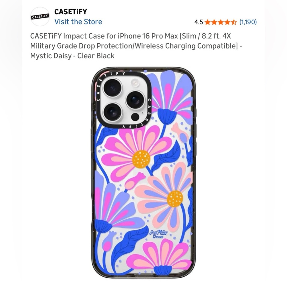 Casetify Floral Impact Case for iPhone 16 Pro Max - Pink and Blue